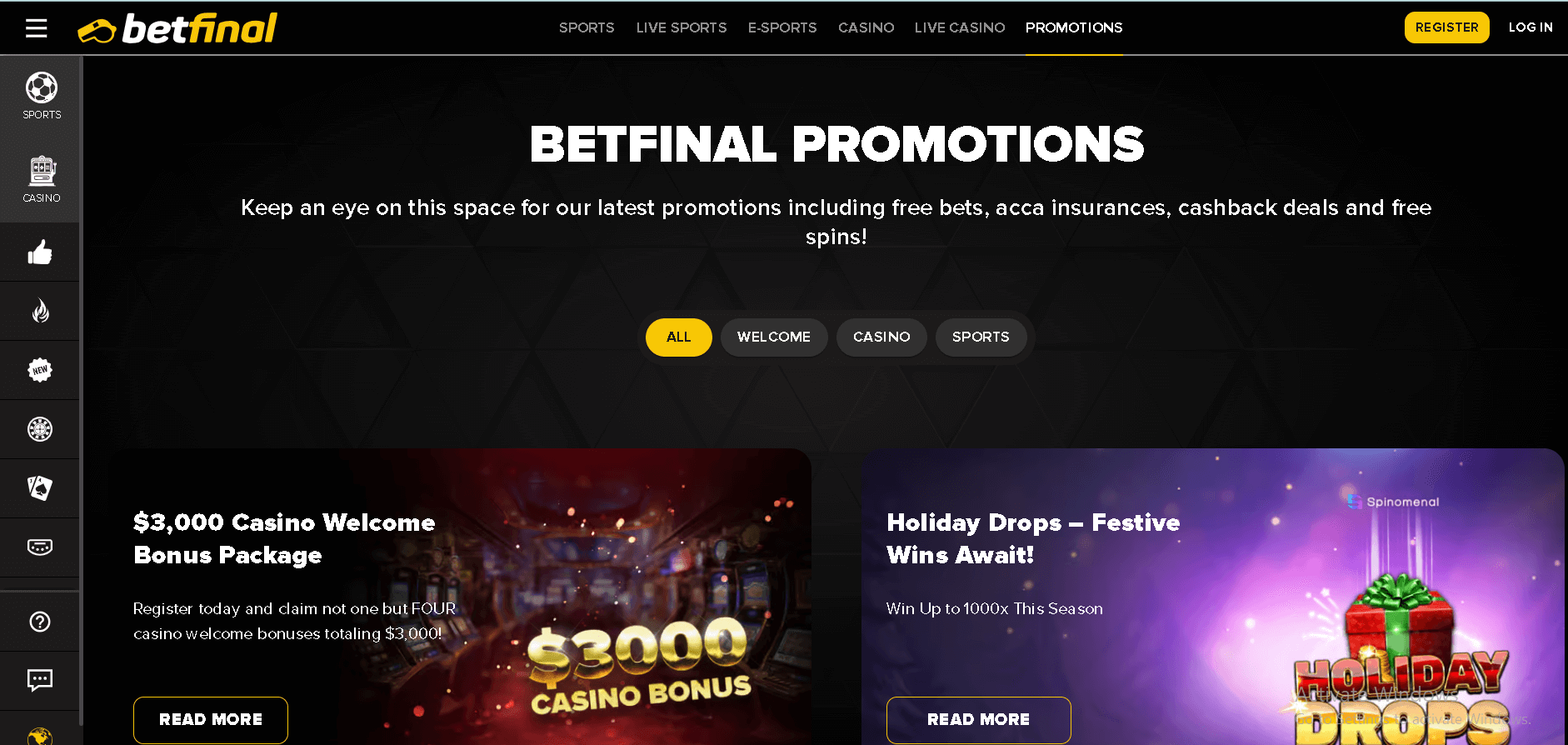 Betfinal bonuses