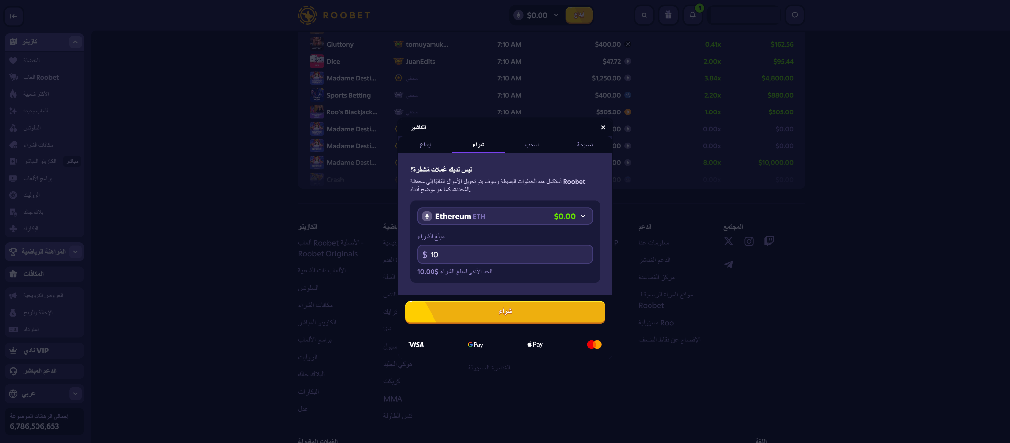 Roobet المدفوعات